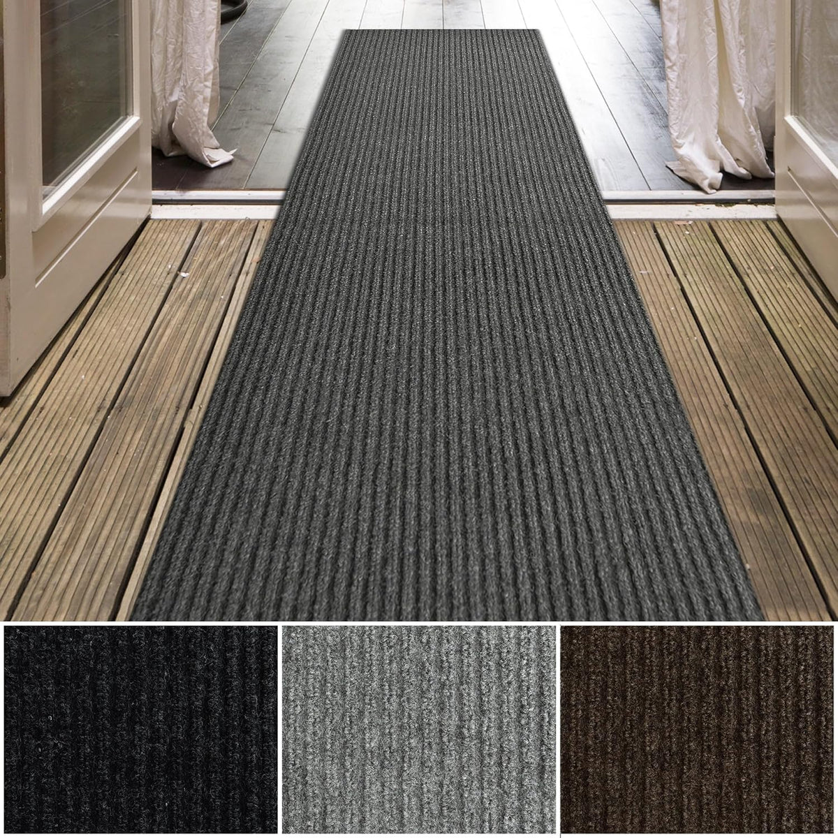 iCustomRug Spartan Weather Warrior Duty Indoor/Outdoor Utility Ribbed in 3ft,4ft,6ft Widths 70 Custom Sizes with Natural Non-Slip Rubber Backing 4'X54' in Charcoal