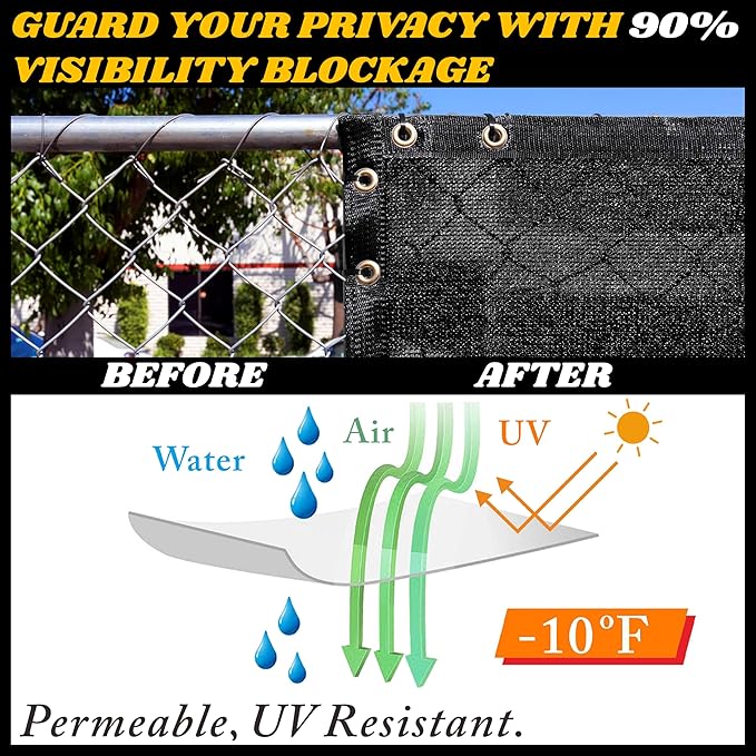 Royal Shade Custom Size 6' x 105' Black Fence Privacy Screen Windscreen Cover Netting Mesh Fabric Cloth - Cable Zip Ties Included (We Make Custom Size)