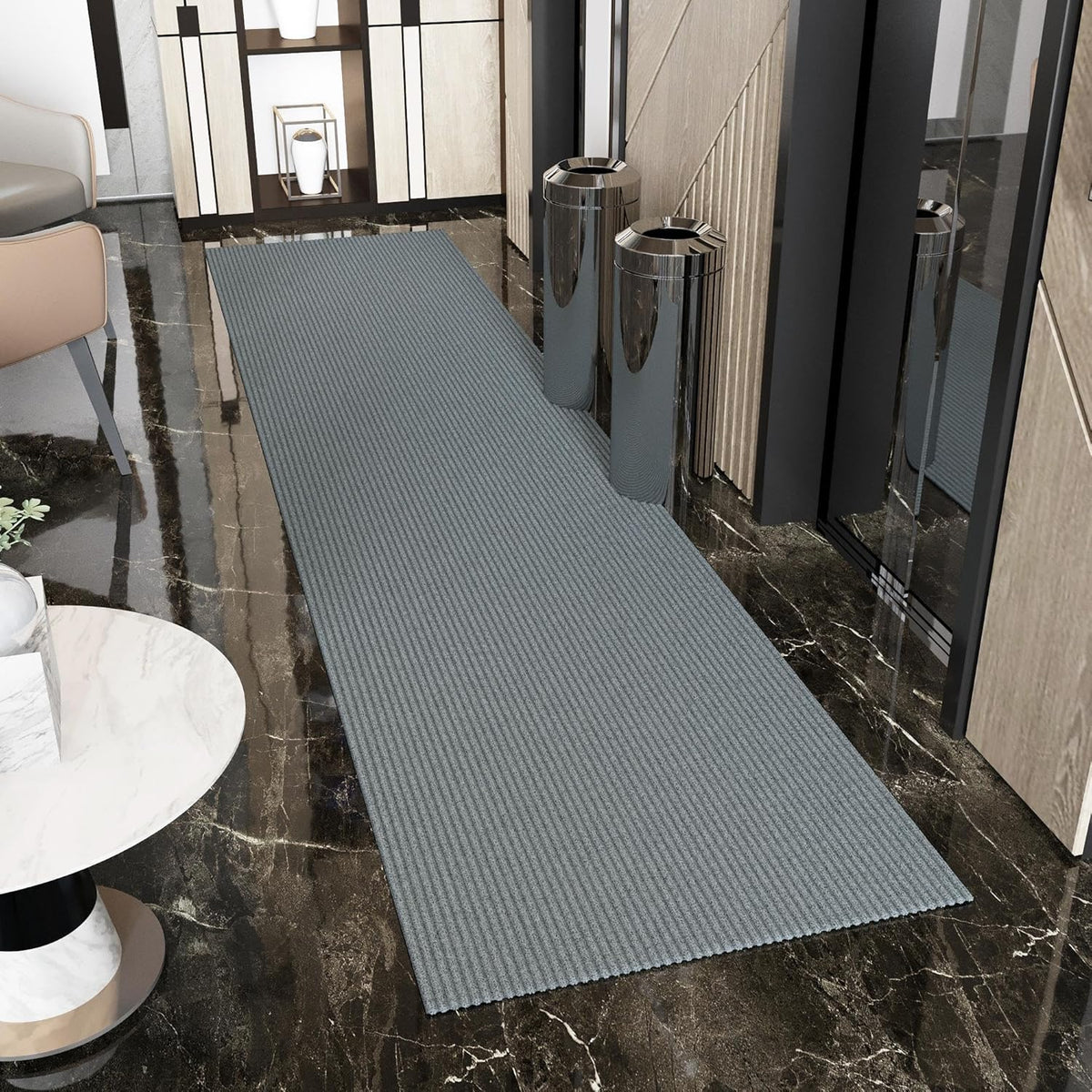 Ottomanson 2'7" x 21' Hallway Runner with Scraper Pile - Extra Durable Non-Slip Rug Mat for Indoor & Outdoor Use - Ideal for Kitchen, Entryway & Garage - High-Traffic Carpet, Gray