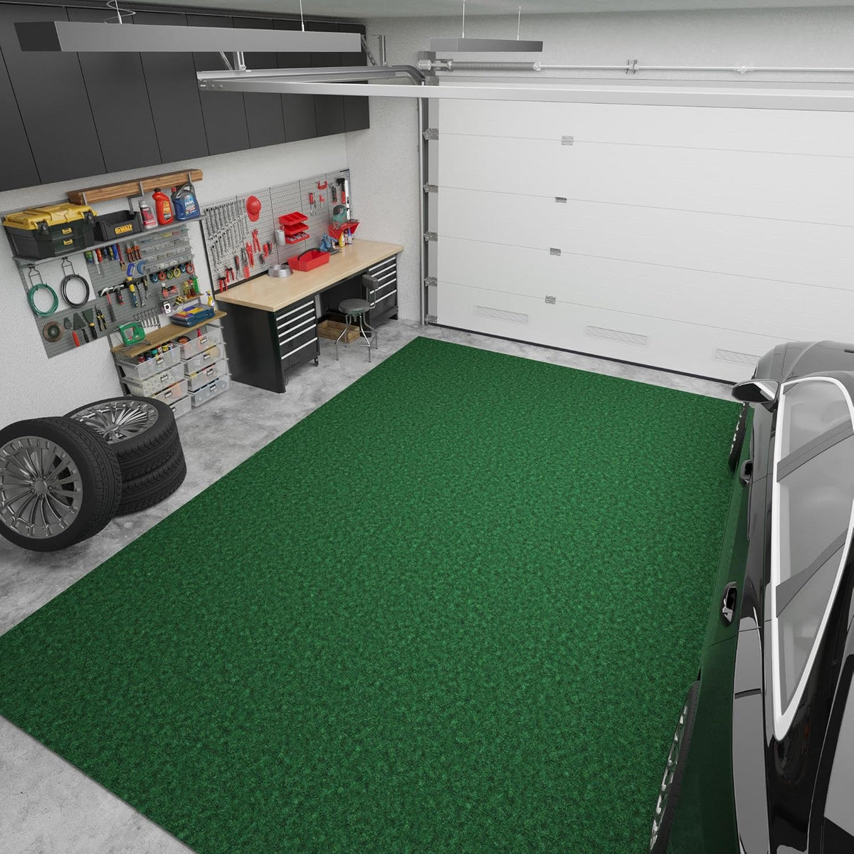 Ottomanson 6'6" x 7' Mud Mat Area Rug Scraper Carpet - Non-Slip, Dirt Trapping for Indoor & Outdoor Use - Ideal for Entryway, Garage, Kitchen, Patio & High-Traffic Areas, Green