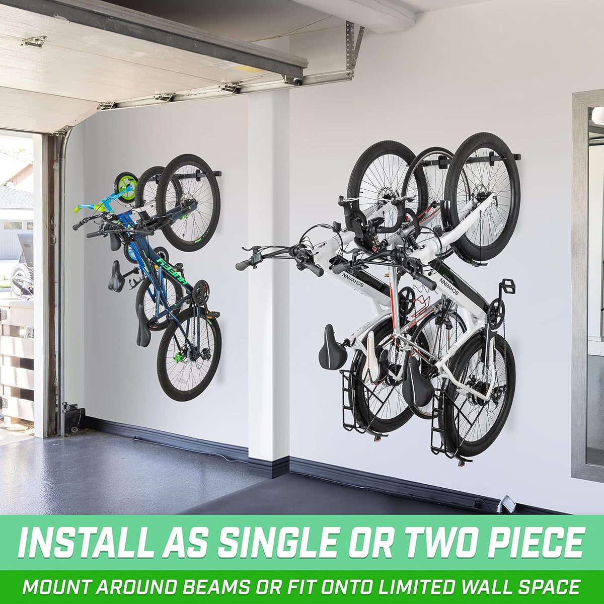 GoSports 6 ft Wall Mounted Bike Rack for Garage - Vertical Storage for 4 to 6 Bicycles