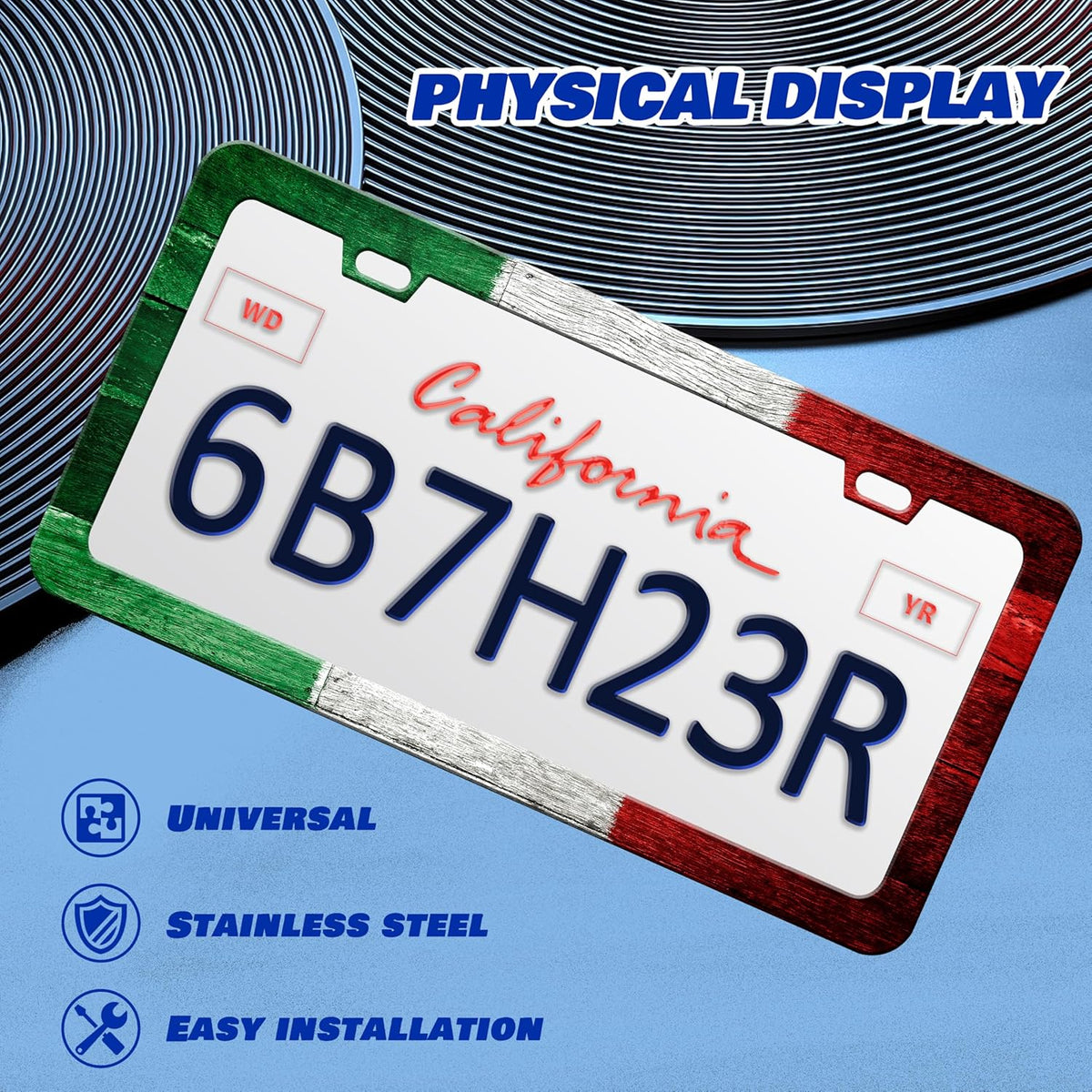 Italy Flag License Plate Frame Italian Flag License Plate Frames Personalise Stainless Steel Funny Design Compatible with Standard License Plate Holder for USA Canada 6 X 12 Inch with Screws