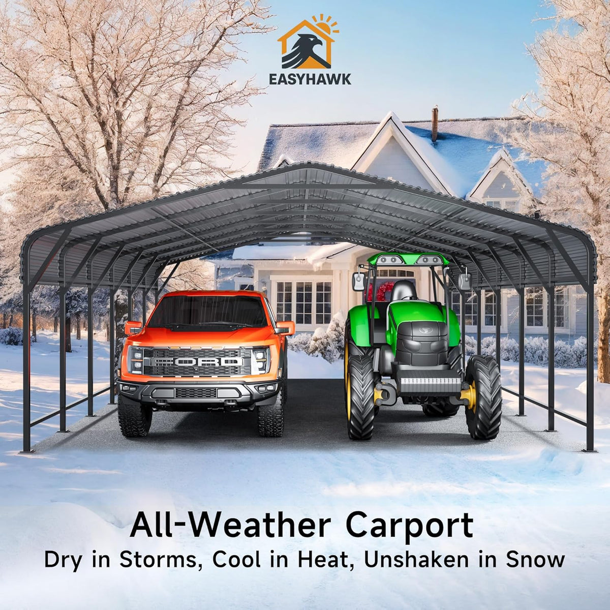 20x30 FT Metal Carport, Enhanced Base and Steel Roof for All-Weather Use, Outdoor Heavy Duty Garage Galvanized Car Shelter for Bass Boats, Full-Sized Pickup Trucks, and Tractors
