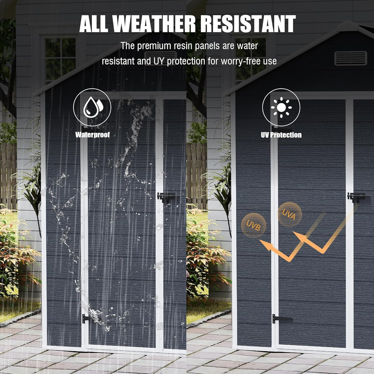 6x6 FT Outdoor Storage Resin Shed with Floor,Waterproof Plastic Garden Bike Shed with Lockable Door, Sloped Roof, Vents & Windows, Easy Assembly Tool Shed for Lawn, Backyard, Patio, Black