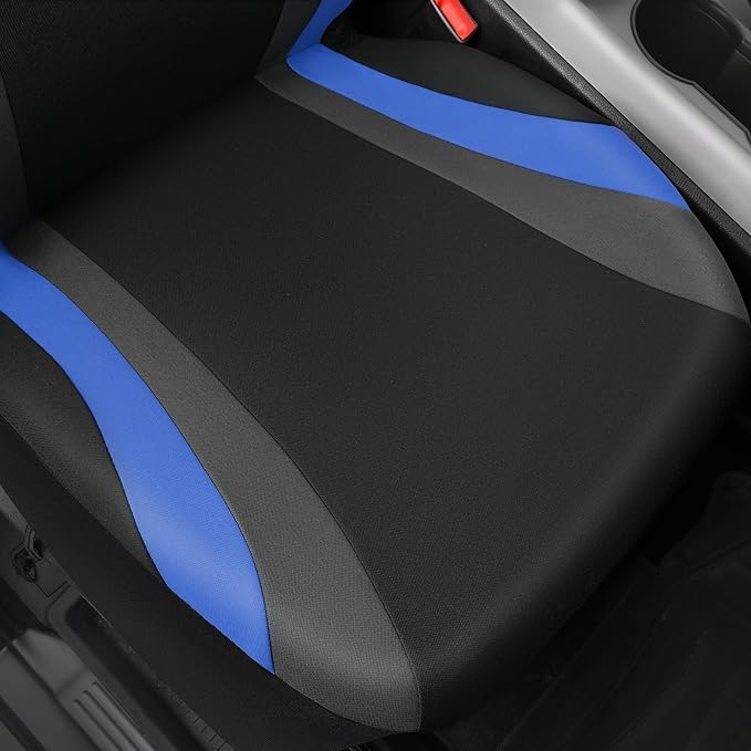 CAR PASS Line Rider Sporty Front Seat Covers, Blue Car Seat Covers Two Front Seats Only, Airbag Compatible,Universal Fit Sedans,Cars,Vans,SUV,Truck(Black and Blue)