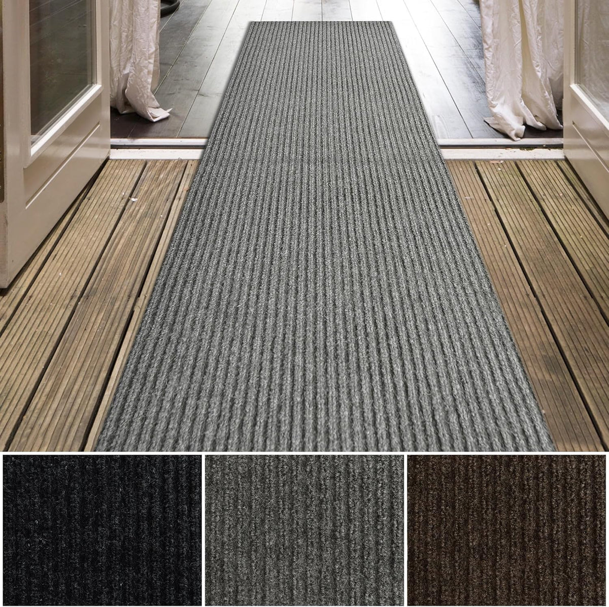 iCustomRug Spartan Weather Warrior Indoor/Outdoor Utility Ribbed Carpet Runner with Non-Slip Thermoplastic Rubber Backing, 3ft X 78ft in Grey