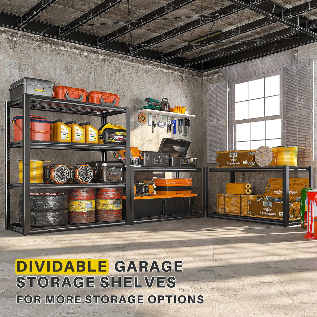 REIBII 40" W Garage Shelving 2240 LBS Storage Shelves Adjustable Heavy Duty Shelving 4 Tier Metal Shelves for Storage 59.5"H Metal Shelf for Pantry Basement Warehouse 40"W × 19.5"D × 59.5"H, 3 Pack