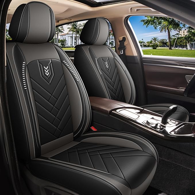 AOMSAZTO Car Seat Cover for Chevrolet Chevy Tahoe 2011-2025 2026 Front Set - Waterproof Faux Leather Seat Protector, Non Slip Car Seat Cushion, Interior Seat Covers Auto Accessories - Black&Grey