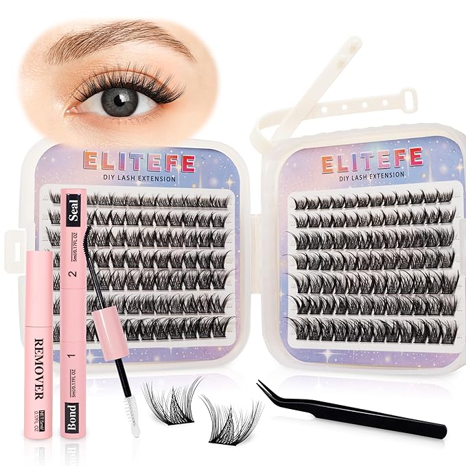 Lash Extension Kit DIY Lash Clusters Kit Eyelash Extensions Individual Lashes Extensions with (Bond,Seal,Tweezers,Remover,168Pcs,Aurora,8-16mm)
