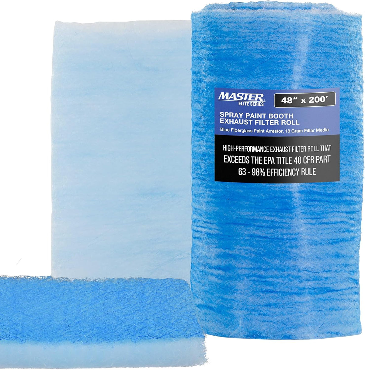 Master Airbrush Elite Paint Spray Booth Exhaust Filter Roll 48" x 200' - 18 Gram Heavy-Duty Fiberglass Paint Arrestor for Filtering Overspray Particles in Auto Body Shops & Refinish Booths