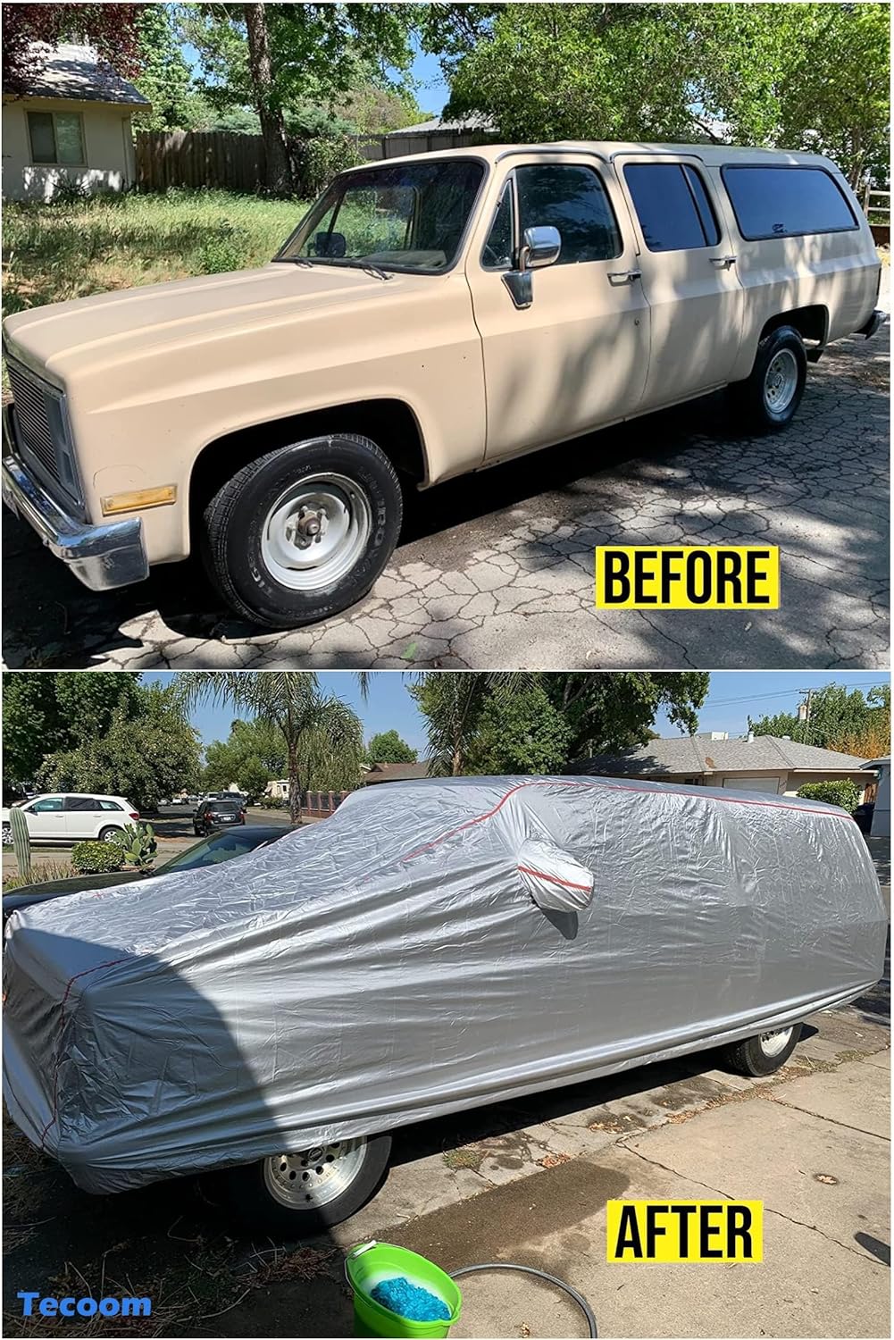 Tecoom Hard Shell Zipper Design Waterproof UV-Proof Windproof Car Cover for All Weather Indoor Outdoor Fit 216-230 Inches Full-Size SUV/Van