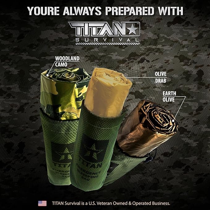 TITANSurvival Emergency Sleeping Bags for Survival 36” x 78” - 90% Heat Retention, 41% Thicker & Waterproof - Durable Survival Sleeping Bag for Cold Weather Camping - Thermal Sleeping Bag Outdoor Use