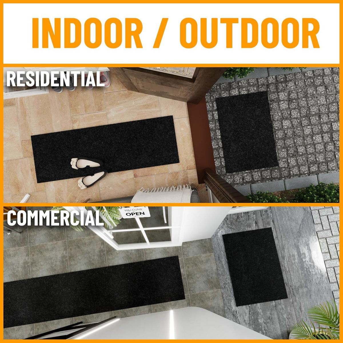 Ottomanson 2'7" x 9' Hallway Runner with Scraper Pile - Extra Durable Non-Slip Rug Mat for Indoor & Outdoor Use - Ideal for Kitchen, Entryway & Garage - High-Traffic Carpet, Black