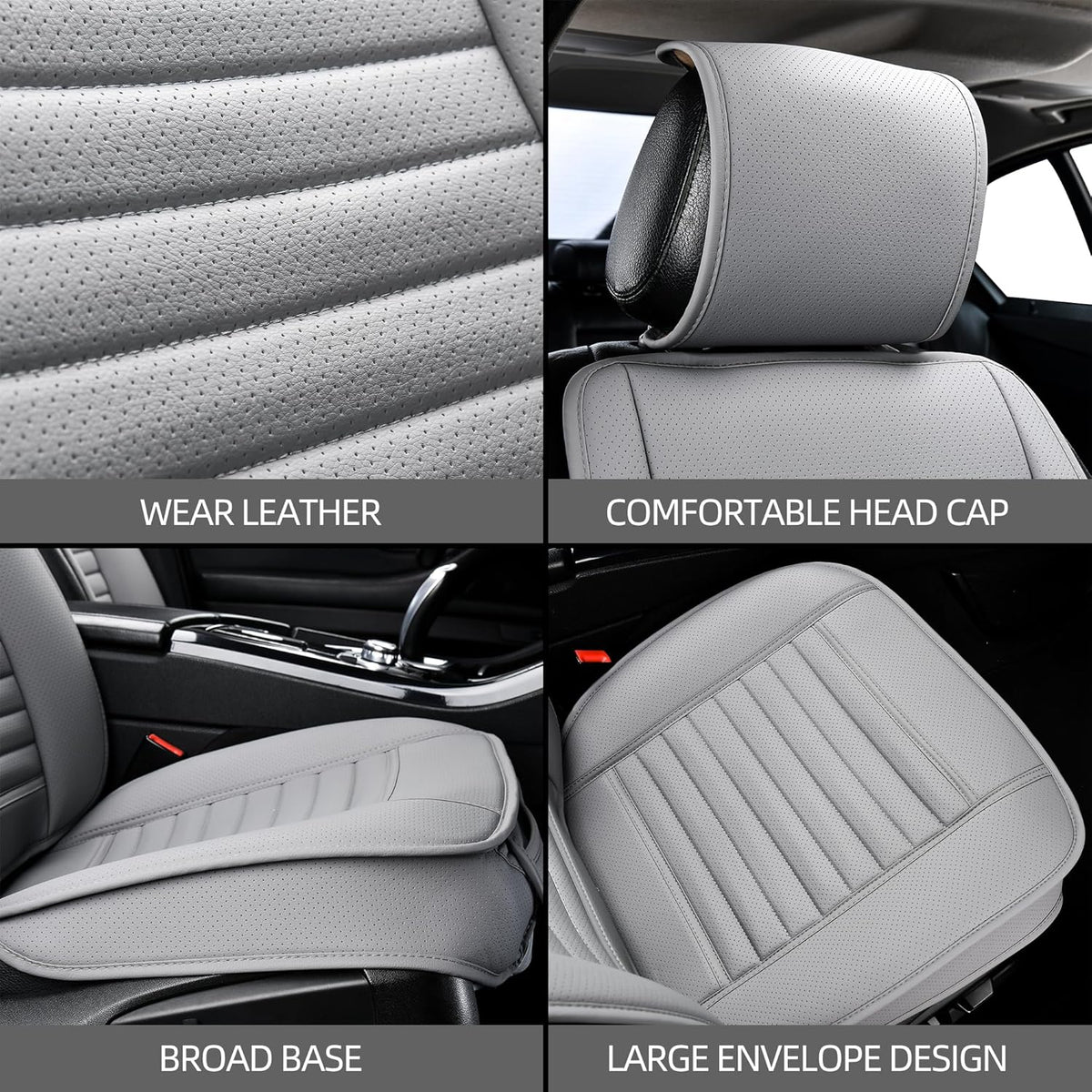 2pc Car Seat Covers, Luxury Car Protectors, Universal Anti-Slip Driver Seat Covers, Edge Wrapping Front Car Seat Covers with PU Leather(Gray)