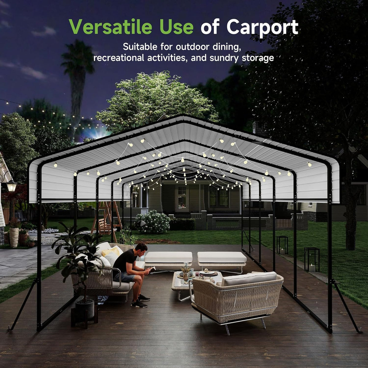 Real Relax 13' x 26' Metal Carport, Heavy Duty Carport with Galvanized Steel Roof with Metal Frame, Extra Long Outdoor Garage Car Shelter Shade for SUV Trucks and Boats, Gray