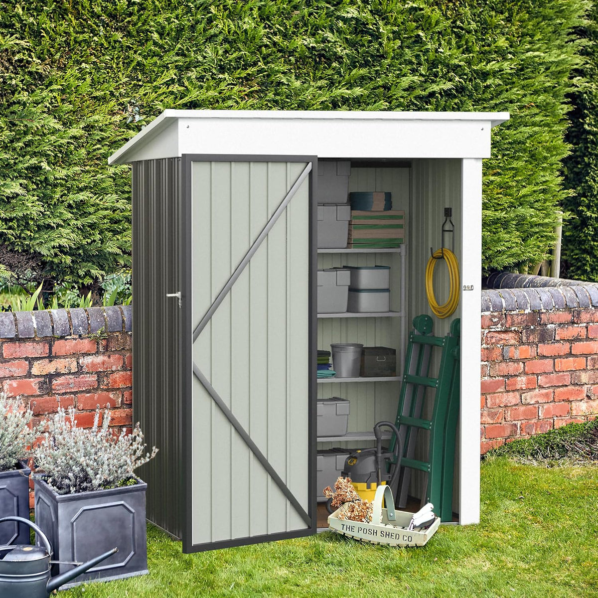 JUMMICO Metal Outdoor Storage Shed 5 x 3 FT Metal Shed with Lockable Door,Waterproof Garden Tool Shed Storage House for Backyard Patio Lawn,Grey