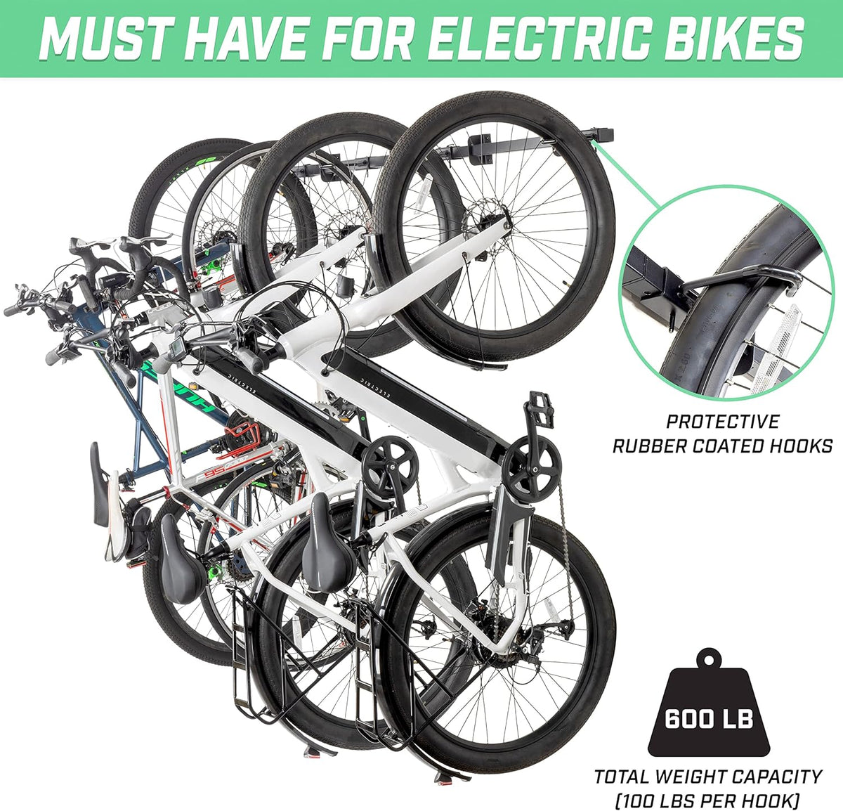 GoSports 6 ft Wall Mounted Bike Rack for Garage - Vertical Storage for 4 to 6 Bicycles