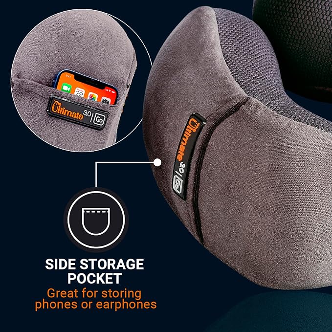 Ultimate 3.0 Travel Pillow, Deluxe Memory Foam Neck Pillow for Uninterrupted Rest, Ideal for Everyday Commute, Airplane, Car, and More, Travel Essentials, Made in USA, Dark Gray