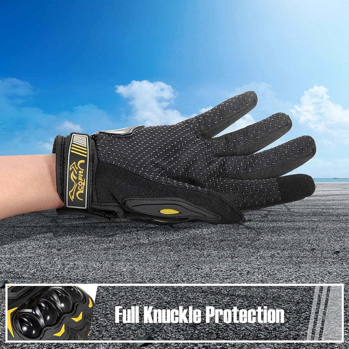 COFIT Motorcycle Gloves Breathable, Touchscreen Motorbike Gloves Anti-Slip with Good Grip Hard Knuckles Protection for Men Women Motocross, BMX ATV MTB Cycling, Road Racing - Yellow XL