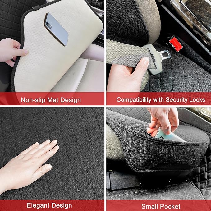 Linen Car Seat Covers Front Seat Covers Breathable Cloth Fabric Car Seat Protector - Universal Fit for Cars, Vans, SUVs, Trucks - 2 Units - Black