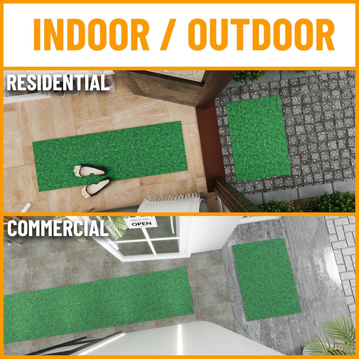 Ottomanson 2'7" x 16' Hallway Runner with Scraper Pile - Extra Durable Non-Slip Rug Mat for Indoor & Outdoor Use - Ideal for Kitchen, Entryway & Garage - High-Traffic Carpet, Green