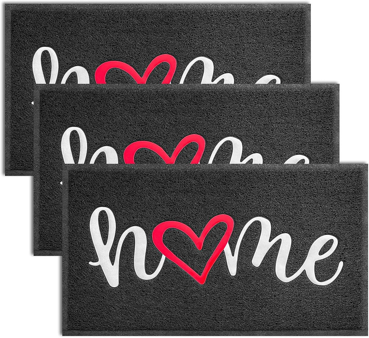 EARTHALL Door Mat 3-Pack Outside Inside Home Doormat 30"x17.5" Durable Floor Mat Non Slip Rug Ultra Absorb Mud Easy Clean Front Doormat for Garage, Entryway, Patio, High Traffic Areas, Black
