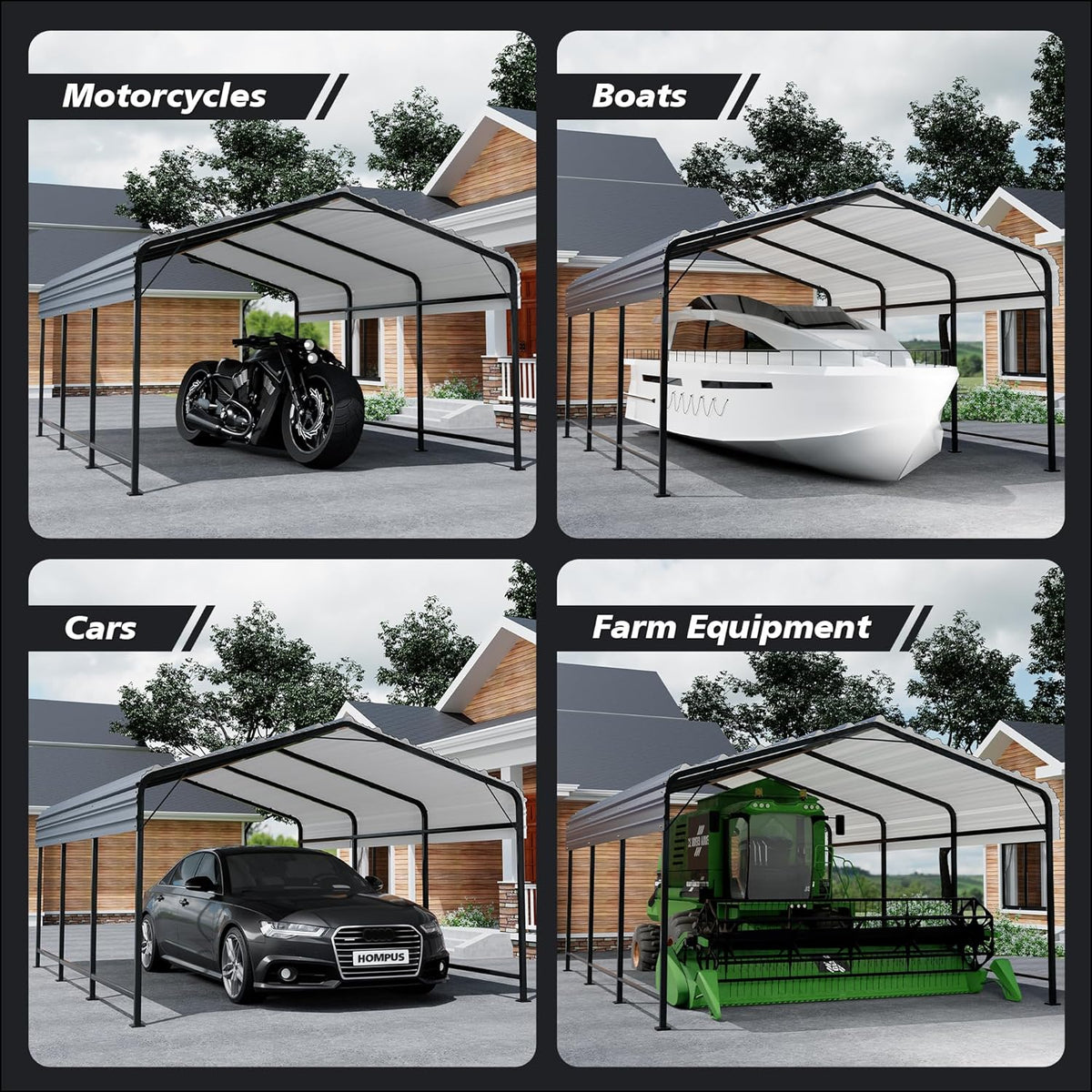 HOMPUS 10x20 FT Metal Carport, Enhanced Base Oversized Garage Carports, Heavy Duty Canopy with Galvanized Steel Roof, Outdoor Shelter Shade for Car, Boats and Tractors