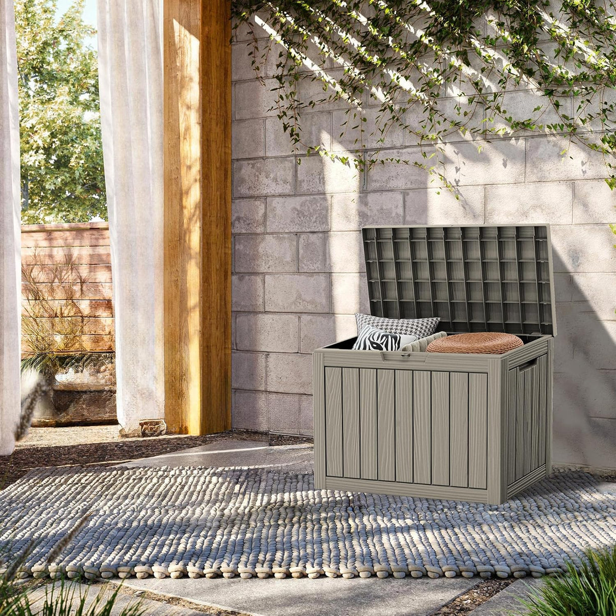 45 Gallon Lockable Resin Deck Box, Waterproof & UV-Resistant Outdoor Storage Box for Outdoor Cushion Storage, Garden Tools & Pool Accessories Storage, Gray