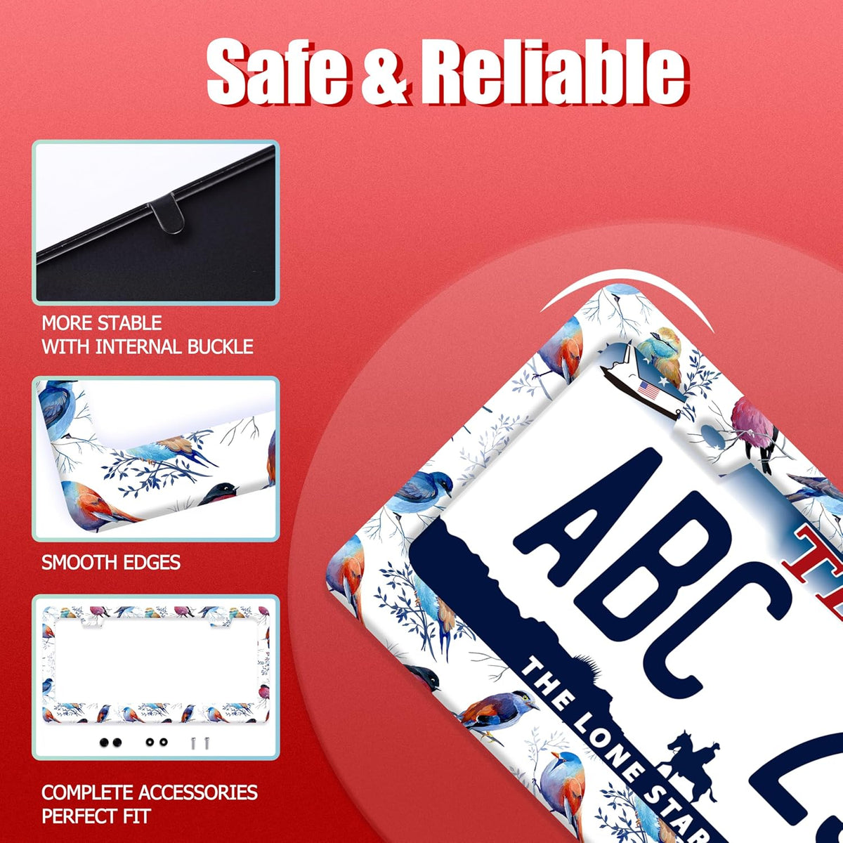 Bird License Plate Frame Funny Parrot Animal License Plate Frames Stainless Steel Accessories Cars Decor with 2 Holes and Screws Reusable Fits Standard Us Ca Vehicles License Plate Holder 12.2 X 6 in
