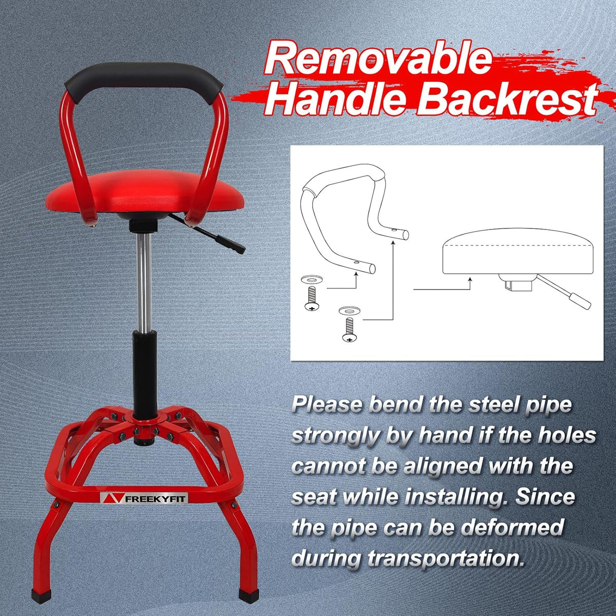 Garage Stool, Adjustable Height Swivel Work Mechanic Shop Stool with Backrest, Pneumatic Shop Chair for Home, Workshop, 300 LBS Capacity, 360° Rotation, Heavy Duty, Red