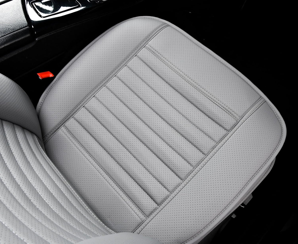 2pc Car Seat Covers, Luxury Car Protectors, Universal Anti-Slip Driver Seat Covers, Edge Wrapping Front Car Seat Covers with PU Leather(Gray)