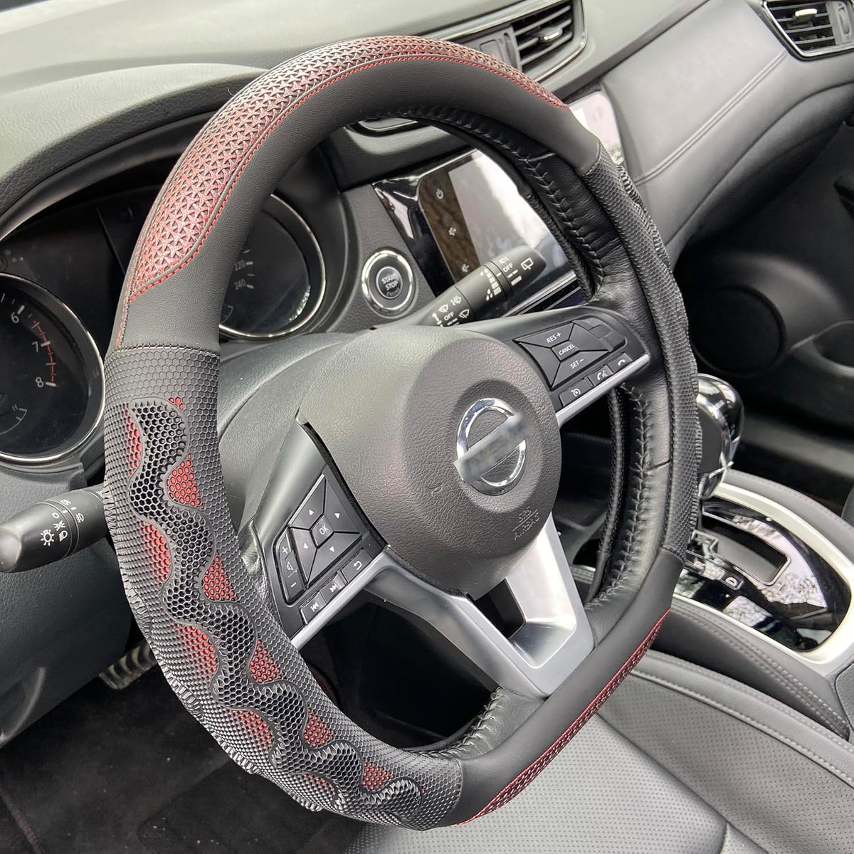 PINCTROT D Shaped 14.5-15 Inch Steering Wheel Cover Great Grip with 3D Honeycomb Anti-Slip Design, Flat Bottom 14.5-15 Inch (Wine Red)