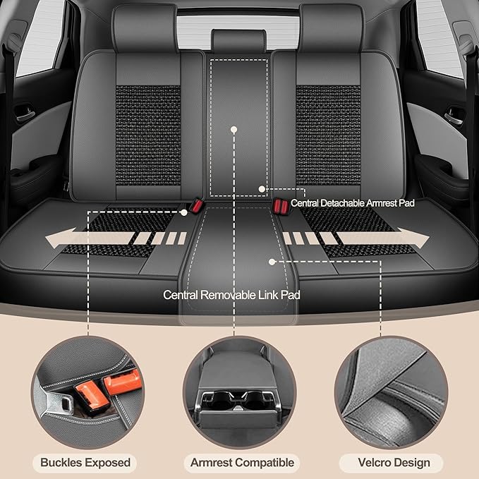TTX LIGHTING for Kia Forte 2010-2026 Car Seat Covers, Breathable Ice Silk & Leather Seat Protector, Cool & Anti-Sweat for Long Driving, Airbag Compatible, 5 Seats Full Set (Black&Gray)