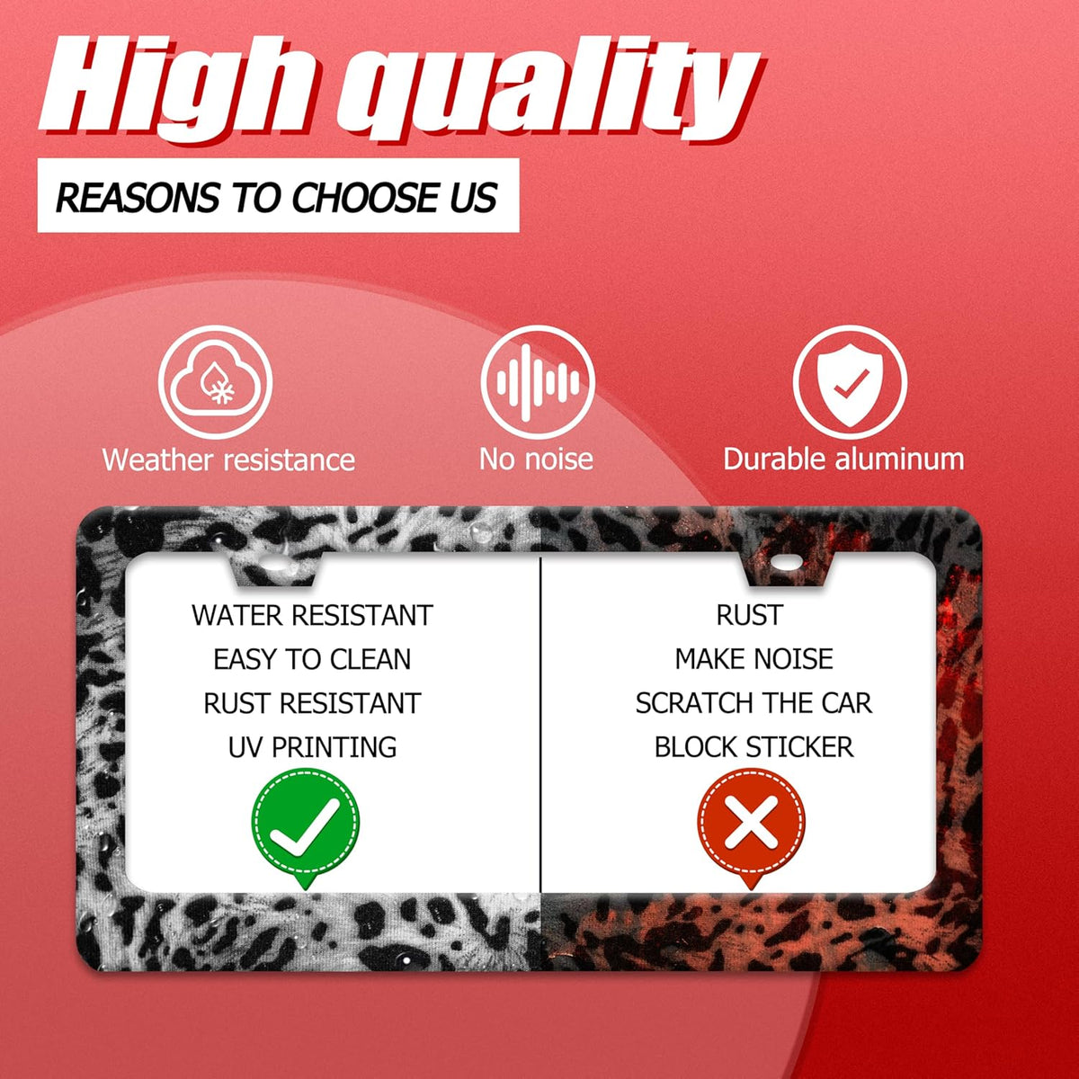 Beautiful Leopard Print License Plate Frame Cheetah Print Texture License Plate Holder for Car Decorative Parts Stainless Stee License Plate Frames for Standard Us Canada Funny 12x6 Inch