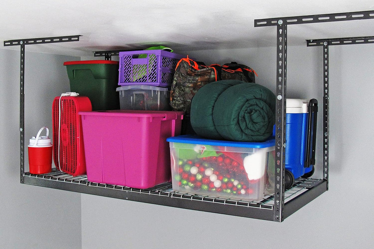 MonsterRax Overhead Garage Storage Rack - Heavy Duty 400 lb Capacity, Adjustable Shelving, Ceiling Mount 3x6 Hammertone (18"-33")