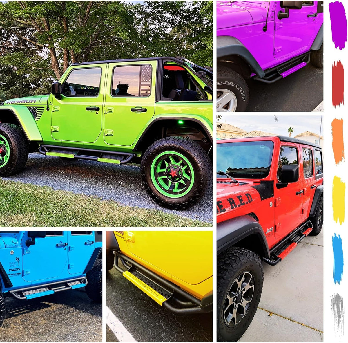 OEDRO 6 inch Running Boards, Drop Side Steps Compatible with 2007-2018 Jeep Wrangler JK 2 Door, Steel Nerf Bars Red Paintable Step Plates