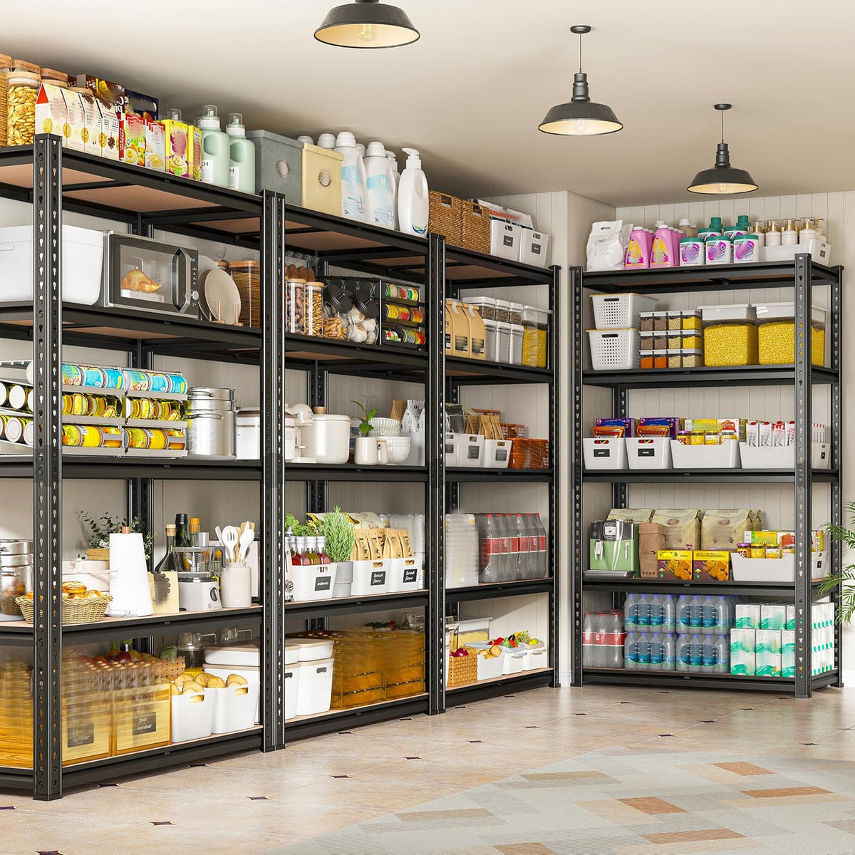 REIBII 2020LBS Storage Shelves 5 Tier Garage Shelving Heavy Duty, Adjustable Metal Shelving Unit, Garage Shelves for Basement Warehouse Pantry, 72" H x 35.55" W x 16" D, Black, 2 Pack
