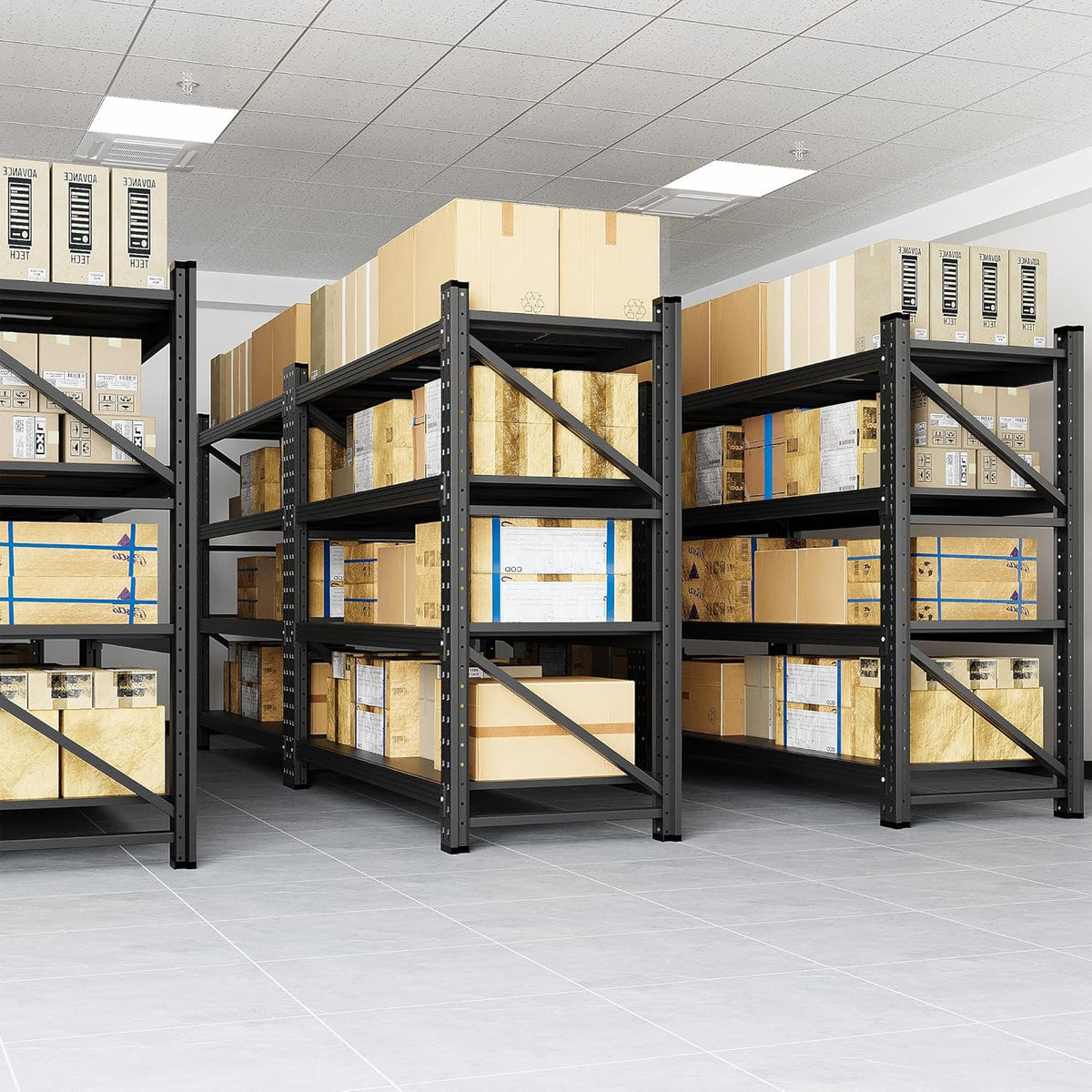3000LBS Storage Shelves, 48" W Heavy Duty Garage Shelving Unit, Adjustable Industrial Shelving, 4 Tier Metal Shelving for Garage, Supermarket, Warehouse, 48" W x 24" D x 70" H