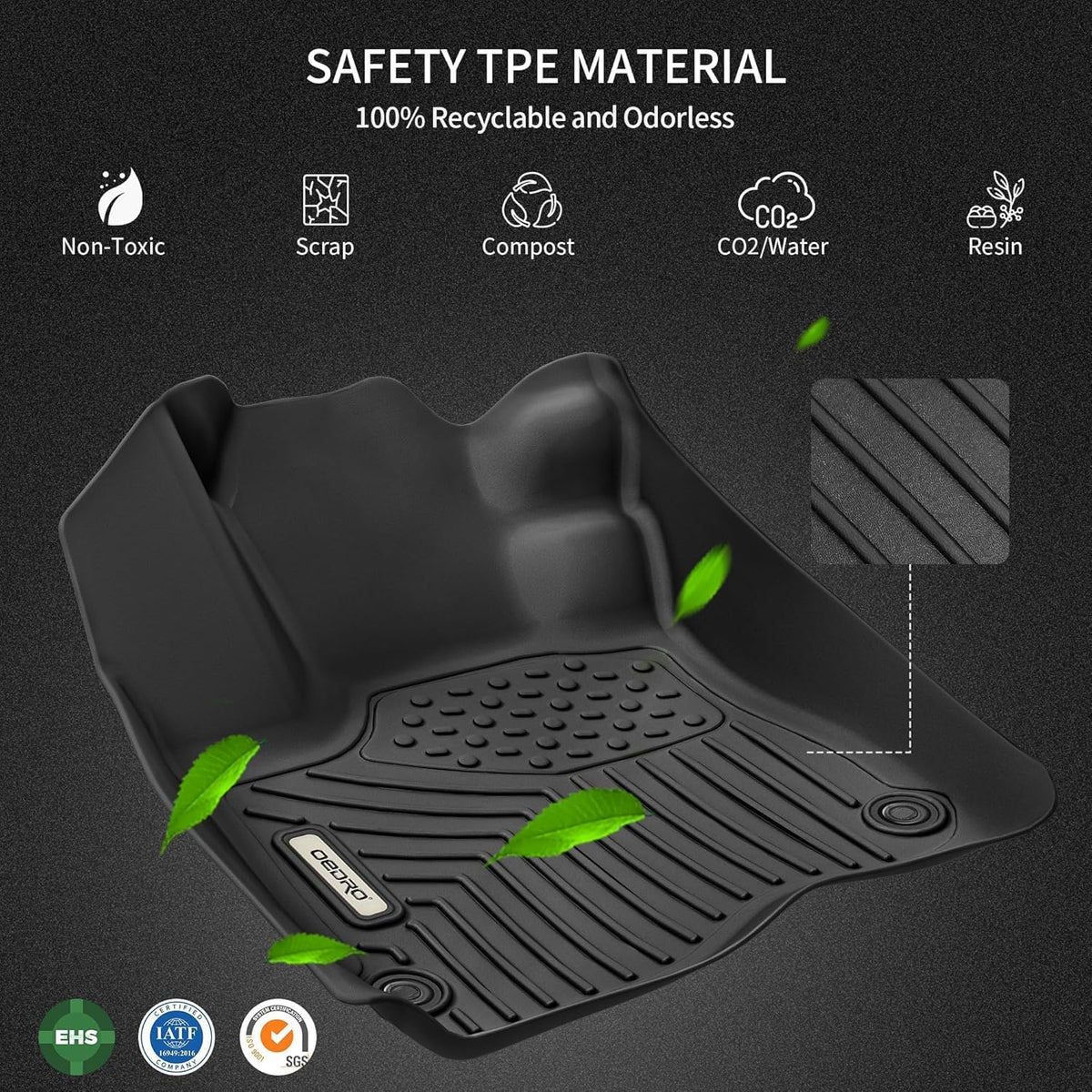 OEDRO Floor Mats Fit for Toyota Camry 2011-2007, Custom Fit Front & 2nd Row Floor Liner Set, TPE All Weather Protection Camry Car Mats, Black