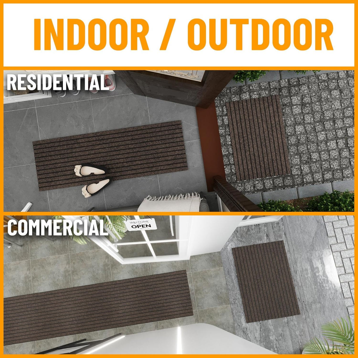Ottomanson 2'7" x 11' Hallway Runner with Scraper Pile - Extra Durable Non-Slip Rug Mat for Indoor & Outdoor Use - Ideal for Kitchen, Entryway & Garage - High-Traffic Carpet, Brown