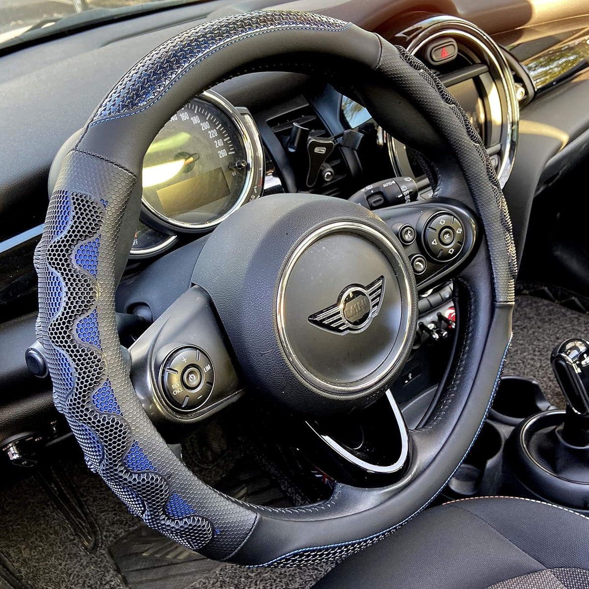 PINCTROT Small Size Steering Wheel Cover Great Grip with 3D Honeycomb Anti-Slip Design, 14 Inch (Blue)