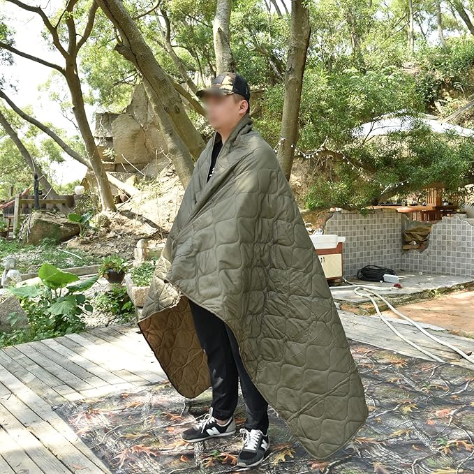 Poncho Liner Military Insulation Outdoor Camping Blanket for Travel, Beach, Grass, Picnic, Car Emergency, Outdoor, Survival