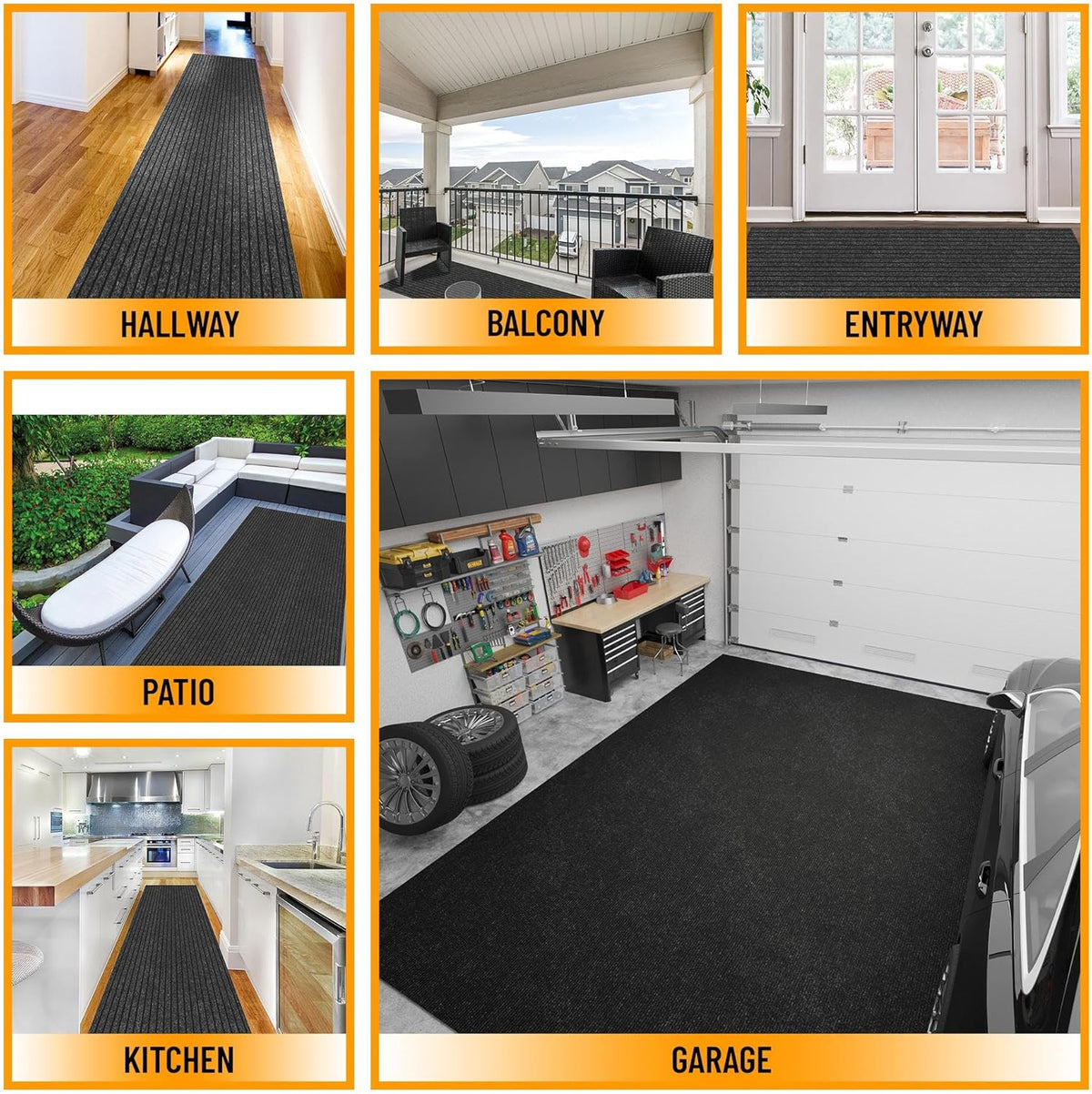 Ottomanson 2' x 51' Hallway Runner with Scraper Pile Extra Durable Non-Slip Rug Mat for Indoor & Outdoor Use - Ideal for Kitchen, Entryway, Patio & Garage - High-Traffic Carpet, Black