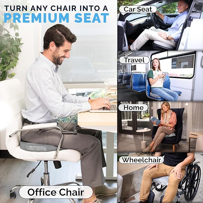 ComfiLife Gel Enhanced Seat Cushion – Office Chair Cushion – Non-Slip Gel & Memory Foam Coccyx Cushion for Tailbone Pain - Desk Chair Car Seat Cushions Driving - Sciatica & Back Pain Relief (Gray)