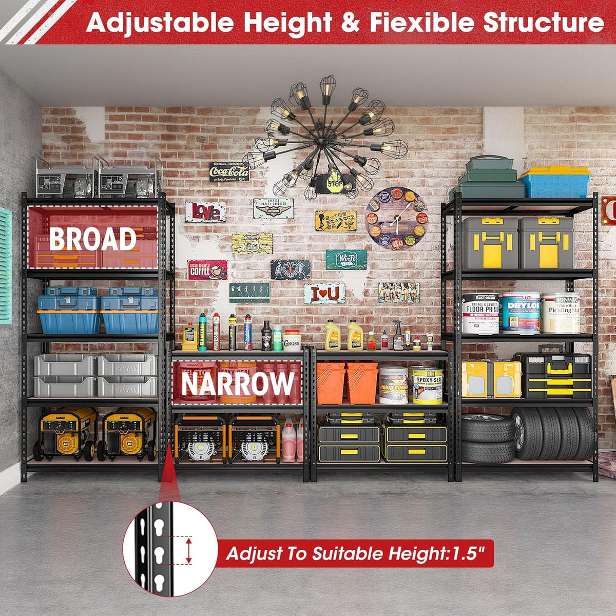 3 Pack 5 Tier Garage Shelving Unit, 72" H x 35.55" W x 16" D Metal Storage Shelves Heavy Duty, Adjustable Garage Storage Utility Rack for Kitchen Pantry Basement Bathroom Closet
