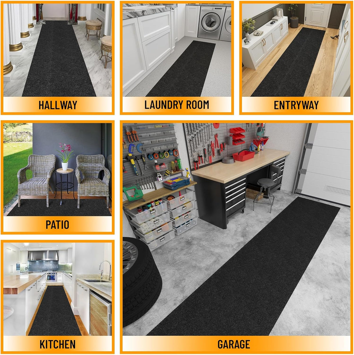 Ottomanson 2' x 40' Hallway Runner with Scraper Pile Extra Durable Non-Slip Rug Mat for Indoor & Outdoor Use - Ideal for Kitchen, Entryway, Patio & Garage - High-Traffic Carpet, Black