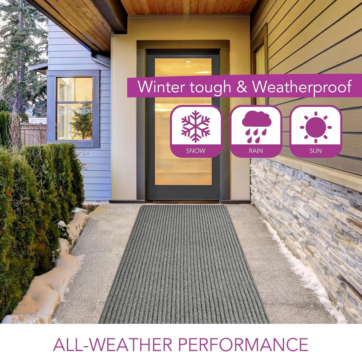 iCustomRug Spartan Weather Warrior Duty Indoor/Outdoor Utility Ribbed in 3ft,4ft,6ft Widths 70 Custom Sizes with Natural Non-Slip Rubber Backing 4'X12' in Grey
