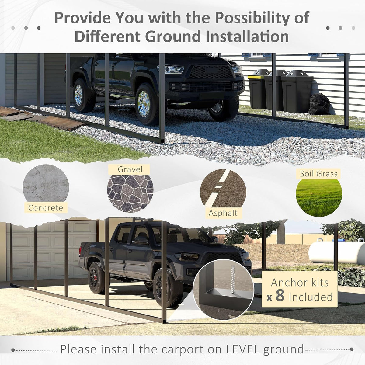 12x20 FT Outdoor Carport with Metal Roof, Heavy Duty Metal Carport Canopy, Garage Car Shelter Shade for Car, Truck, Boat, Eggshell