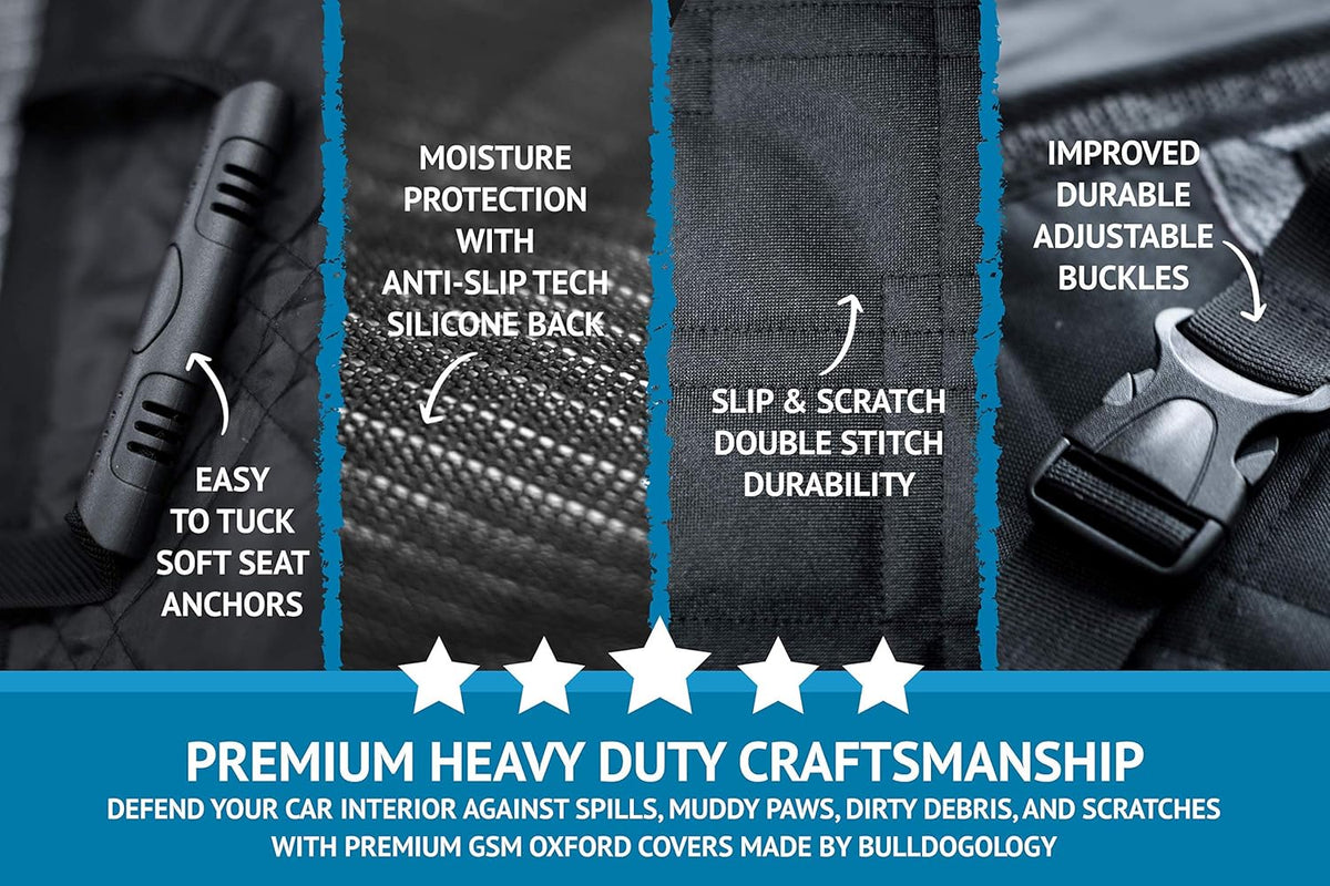 Bulldogology Dog Car Seat Cover 64"x60" Waterproof Heavy Duty Bench Dog Hammock Backseat Protector from Hair, Muddy Paws, Scratches - Pet Car Seat Cover for Cars Trucks SUVs (X-Large)