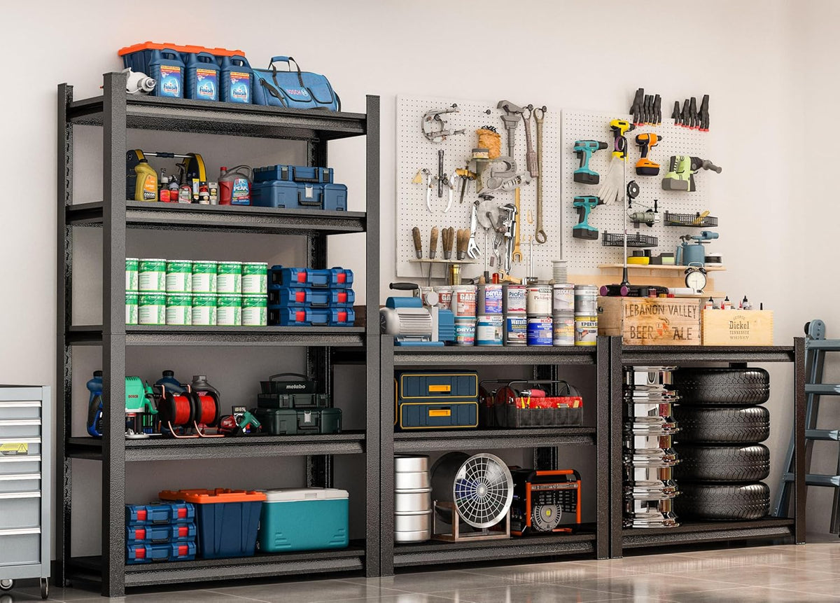 72" H Metal Garage Shelving Unit 3500LBS Metal Storage Shelves 5 Tier Adjustable Shelving Unit Garage Shelves for Kitchen Warehouse Pantry Basement, 71.2" H x 39.4" W x 13.8" D, Black